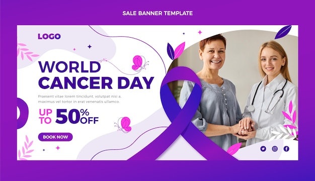 Banner horizontal de venta del día mundial del cáncer degradado