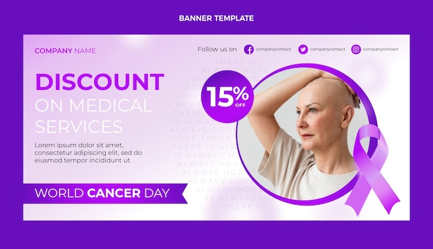 Banner horizontal de venta del día mundial del cáncer degradado