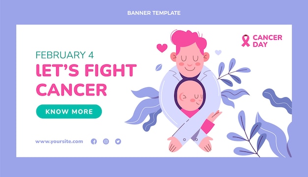 Vector gratuito banner horizontal de venta del día mundial del cáncer plano