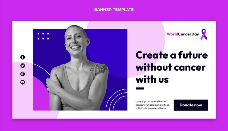 Vector gratuito banner horizontal de venta del día mundial del cáncer plano