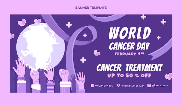 Banner horizontal de venta del día mundial del cáncer plano