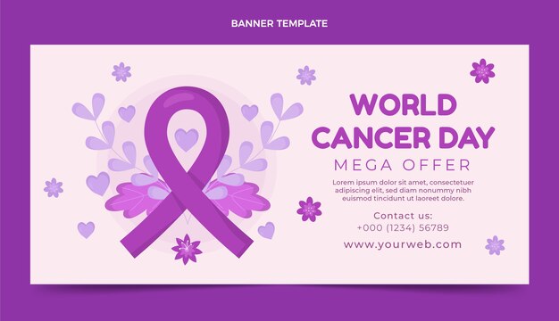 Vector gratuito banner horizontal de venta del día mundial del cáncer plano