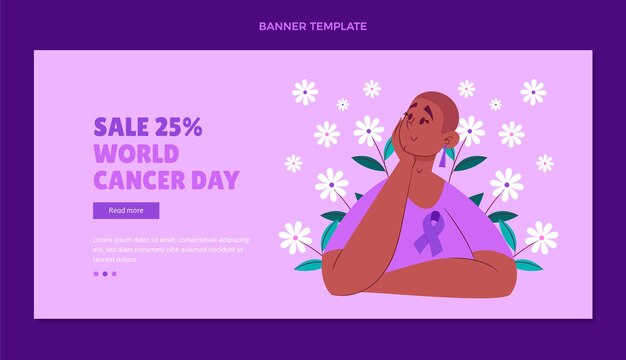 Vector gratuito banner horizontal de venta de día mundial contra el cáncer plano