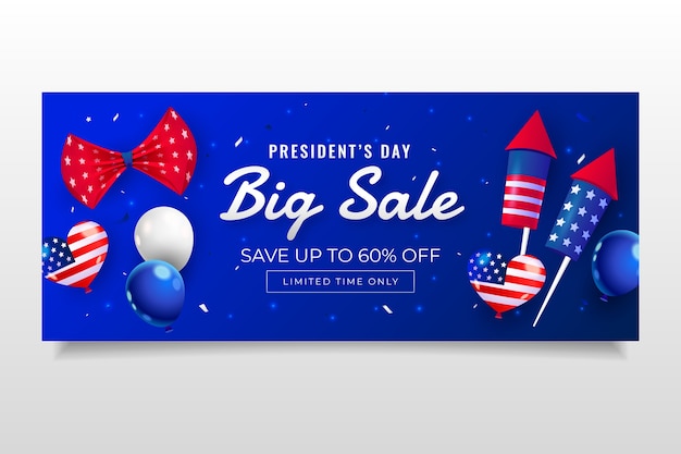 Banner horizontal de venta de día de presidentes realista