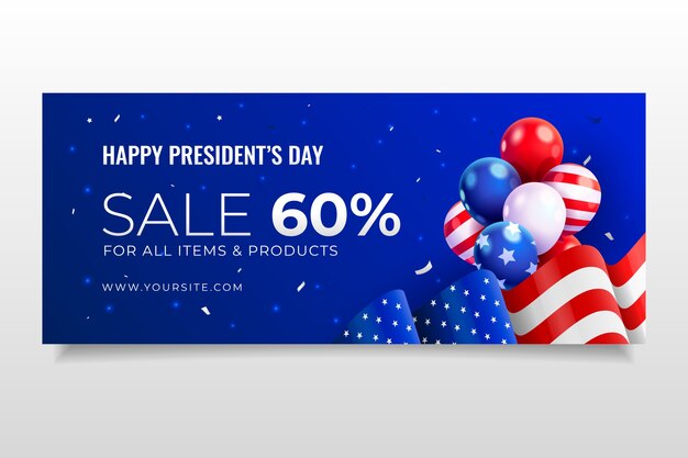 Banner horizontal de venta de día de presidentes realista