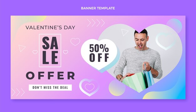 Banner horizontal de venta de día de san valentín degradado