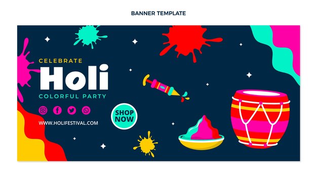 Banner horizontal de venta holi plana