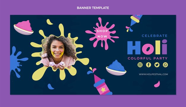 Banner horizontal de venta holi plana