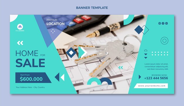 Banner horizontal de venta inmobiliaria geométrica plana abstracta