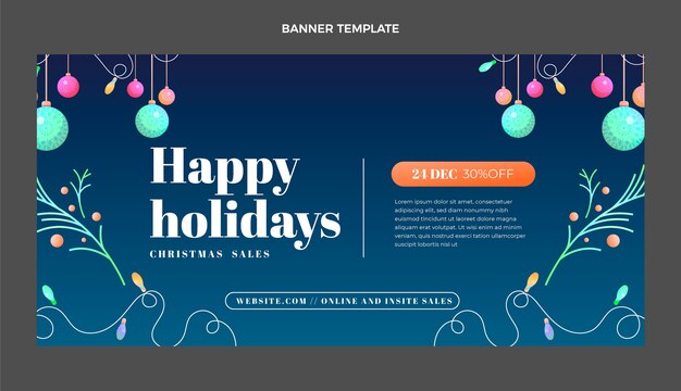 Banner horizontal de venta de navidad degradado