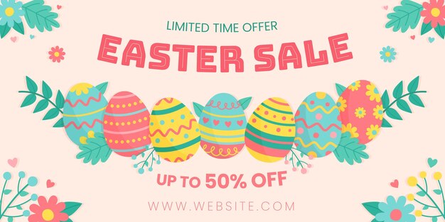 Banner horizontal de venta de pascua dibujado a mano