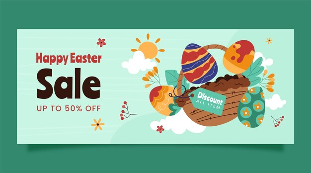 Banner horizontal de venta de pascua dibujado a mano