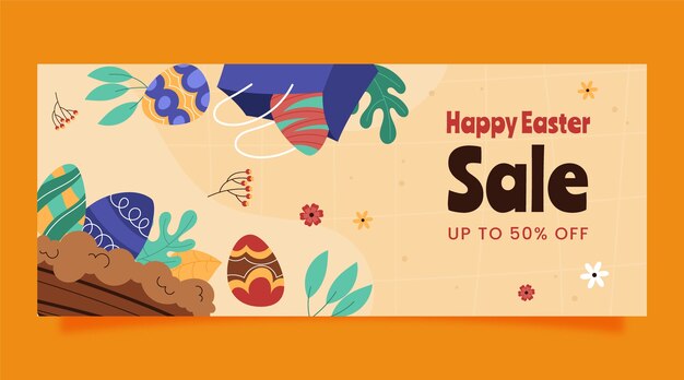 Banner horizontal de venta de pascua dibujado a mano