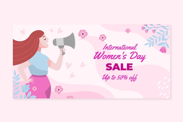 Vector gratuito banner horizontal de venta plana internacional del día de la mujer