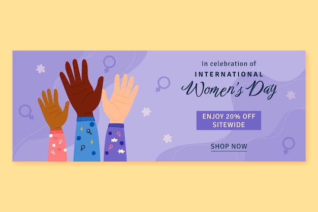 Vector gratuito banner horizontal de venta plana internacional del día de la mujer