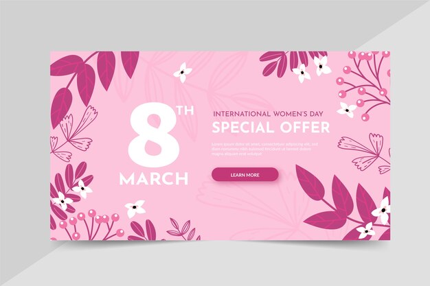 Banner horizontal de venta plana internacional del día de la mujer