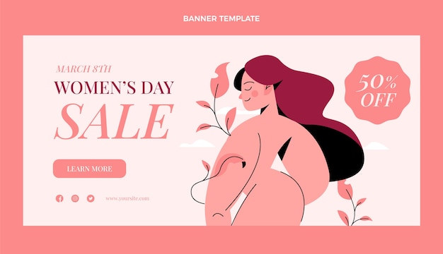 Banner horizontal de venta plana internacional del día de la mujer