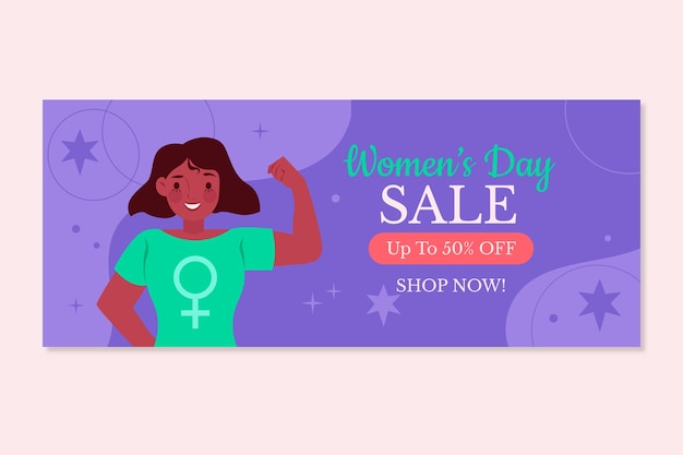 Banner horizontal de venta plana internacional del día de la mujer