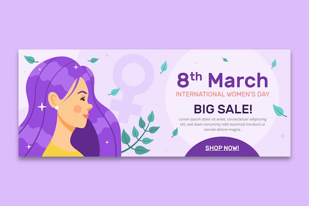 Vector gratuito banner horizontal de venta plana internacional del día de la mujer