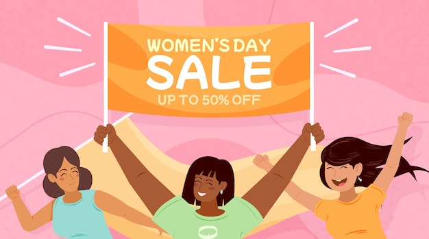 Banner horizontal de venta plana internacional del día de la mujer