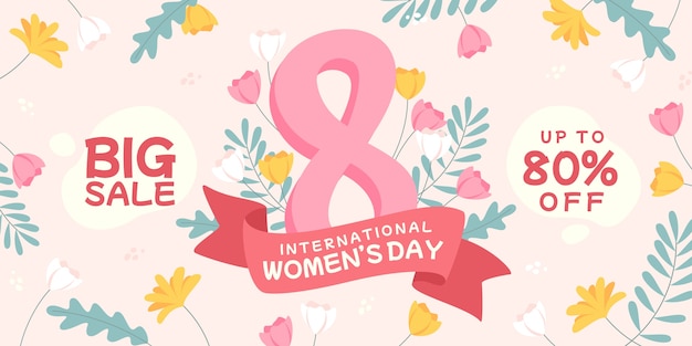 Banner horizontal de venta plana internacional del día de la mujer