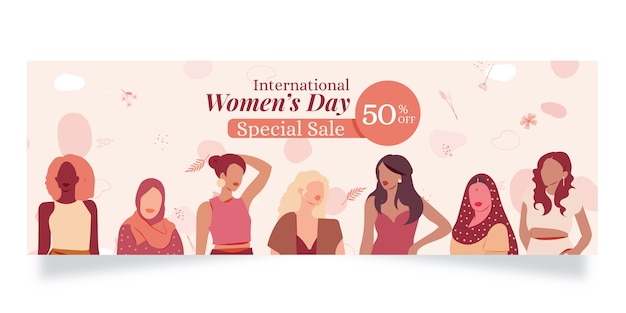 Vector gratuito banner horizontal de venta plana internacional del día de la mujer