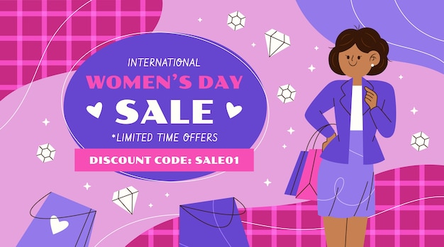 Banner horizontal de venta plana internacional del día de la mujer