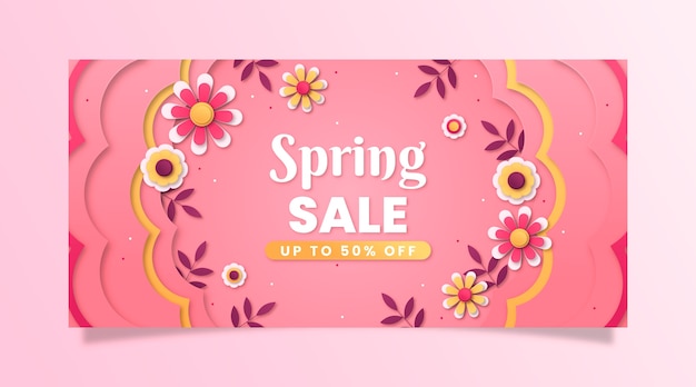 Banner horizontal de venta de primavera de estilo de papel
