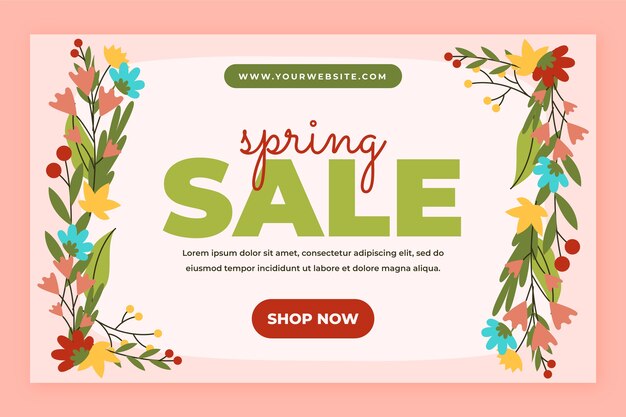Banner horizontal de venta de primavera plana