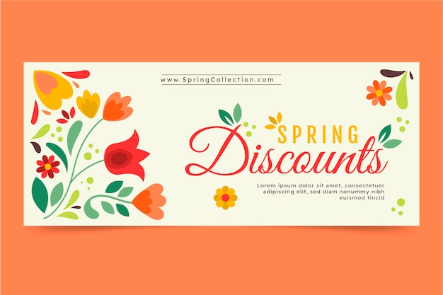 Banner horizontal de venta de primavera plana