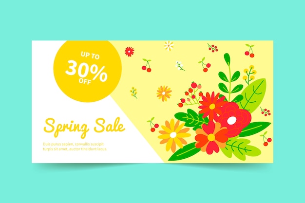 Banner horizontal de venta de primavera plana