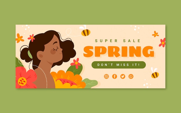 Vector gratuito banner horizontal de venta de primavera plana