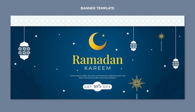 Vector gratuito banner horizontal de venta de ramadán degradado