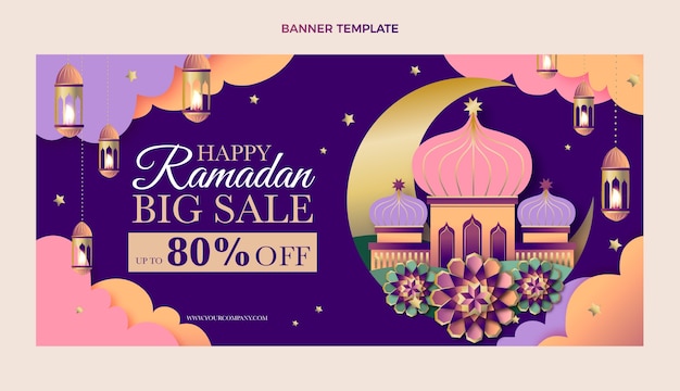 Banner horizontal de venta de ramadán degradado