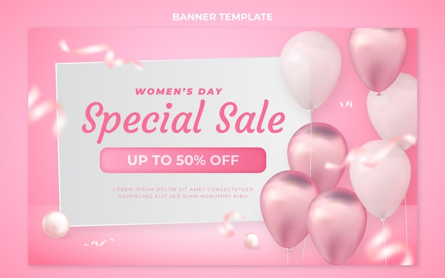 Vector gratuito banner horizontal de venta realista del día internacional de la mujer