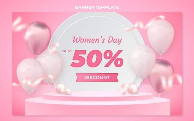 Banner horizontal de venta realista del día internacional de la mujer