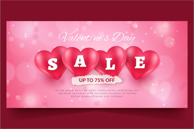 Vector gratuito banner horizontal de venta realista de san valentín