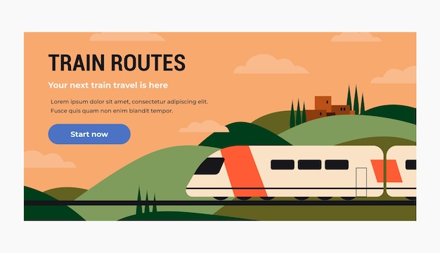 Vector gratuito banner horizontal de viaje en tren de diseño plano