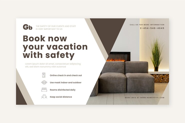 Vector gratuito banner de hotel de diseño plano con foto
