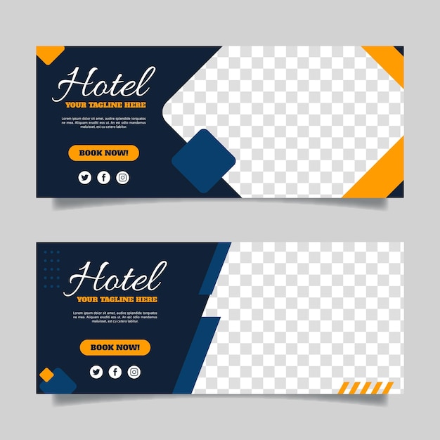 Vector gratuito banner de hotel plano con espacio transparente