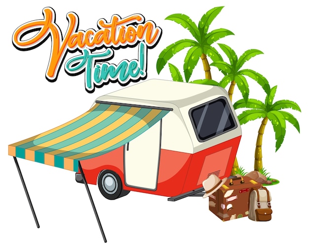 Banner de icono de tiempo de vacaciones con caravana