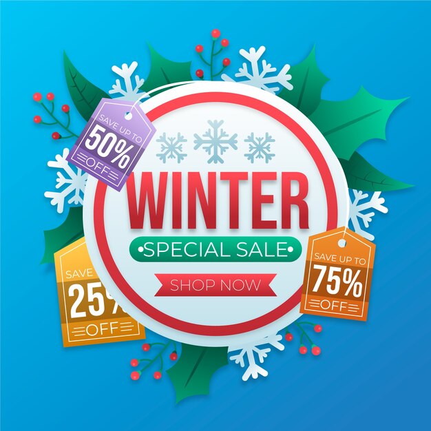 Banner y ilustración de rebajas de invierno degradado
