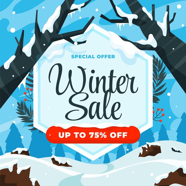 Banner y ilustración de rebajas de invierno plano