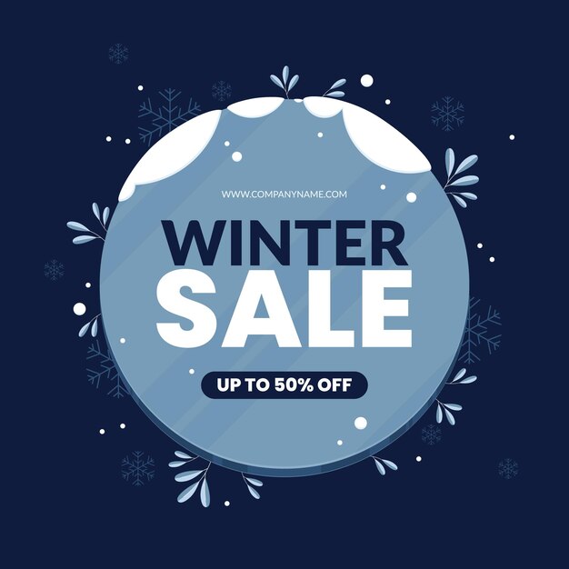 Banner y ilustración de rebajas de invierno plano