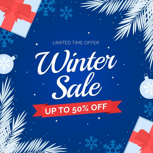 Banner y ilustración de rebajas de invierno plano