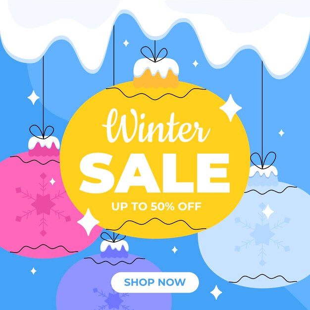 Banner y ilustración de rebajas de invierno plano