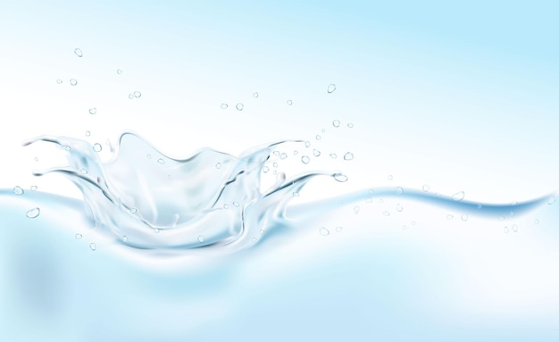 banner de ilustración vectorial realista Corona de salpicaduras de agua Banner de onda con salpicaduras y gotas