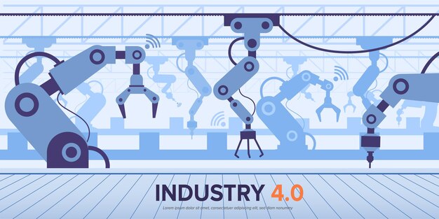 Banner de industria 4.0 con tecnología de inteligencia con brazo robótico.