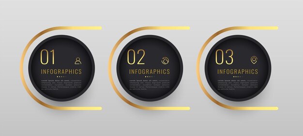 Banner de infografía de proceso de negocio de tres pasos para plan de marketing