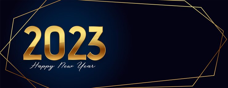Vector gratuito banner de invitación de feliz año nuevo 2023 con líneas doradas